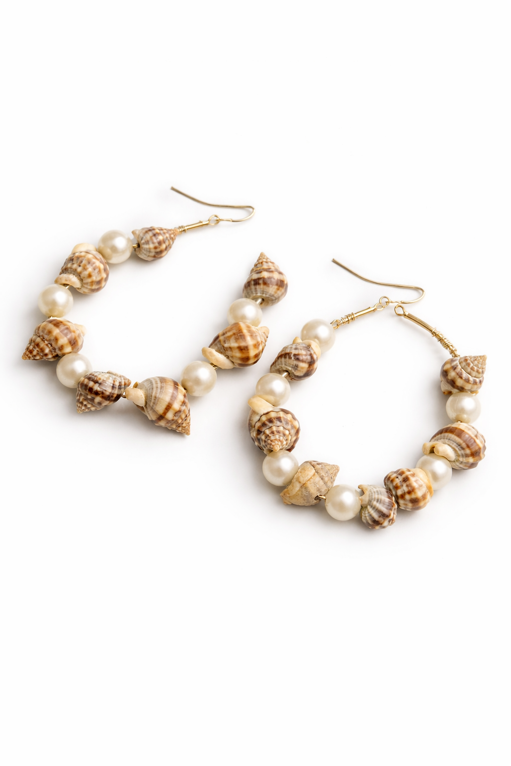 Ikarave Beige Shell Hoop Earrings for Women Lightweight Statement Jewelry Handmade Seashell Beaded Design Party Wedding Beach Boho Fashion Earrings for Girls Trendy Designer Gift
