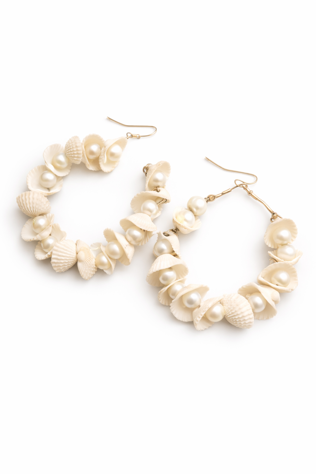 Ikarave Handmade White Shell Hoop Earrings for Women Lightweight Statement Seashell Jewelry Floral Design Party Wedding Beach Fashion Gift