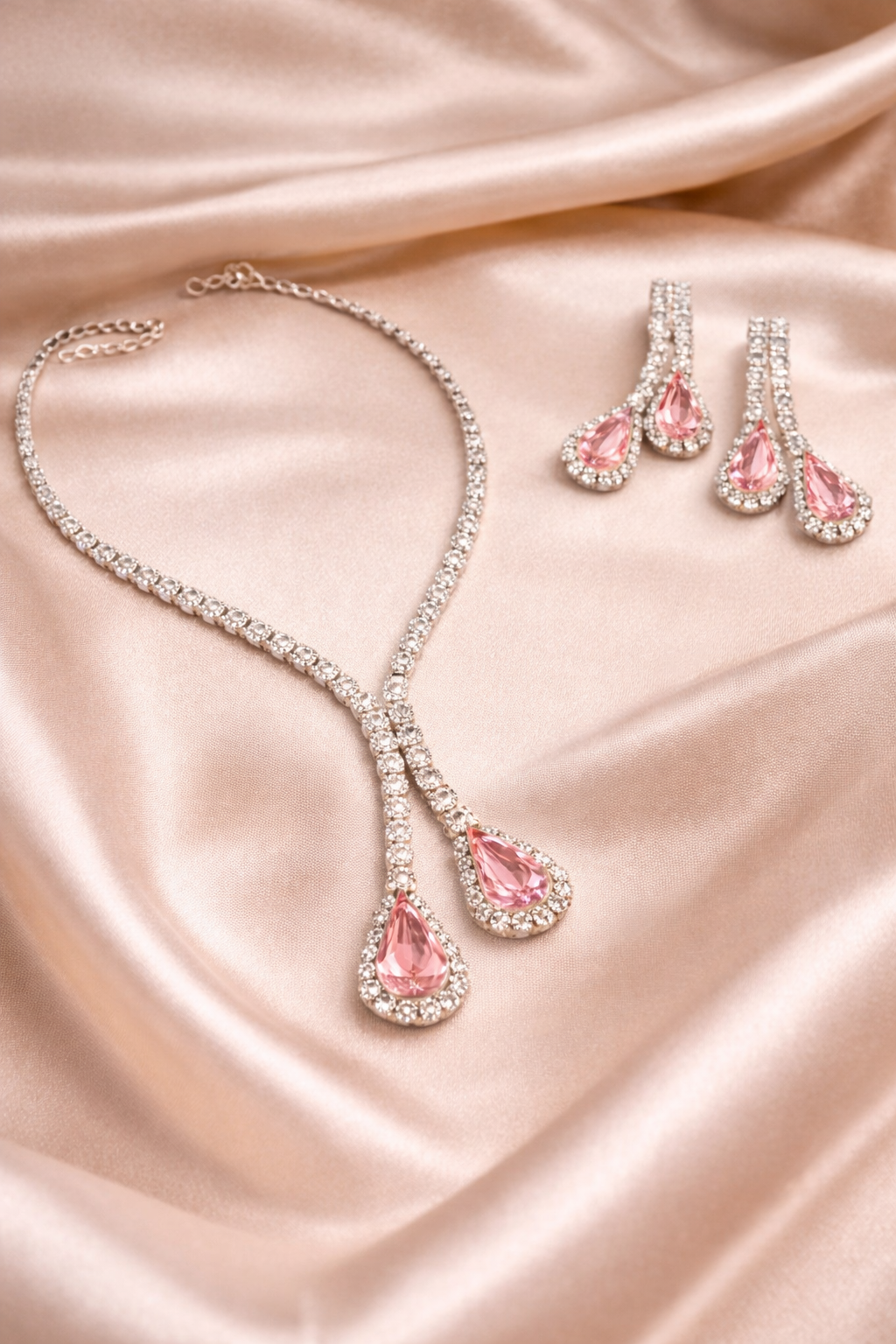 Ikarave Silver Plated Green Teardrop Crystal Jewelry Set with Matching Earrings, Elegant Party Wear Bridal Accessories, Wedding Festive Gift for Women and Girls, Premium Quality Designer Fashion Set (Copy)