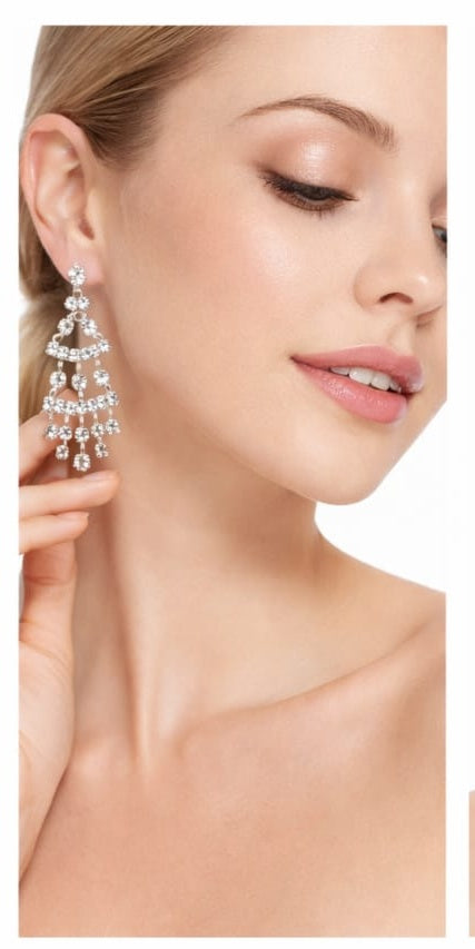 Ikarave Silver Plated Crystal Bridal Jewelry Set with Necklace Earrings and Maang Tikka, Elegant Wedding Party Wear Fashion Accessories for Women and Girls, Designer Traditional Festive Gift